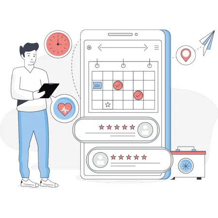 Boy is checking online doctor appointment rating  Illustration