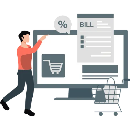 A Boy Is Checking Online Shopping Billing Illustration