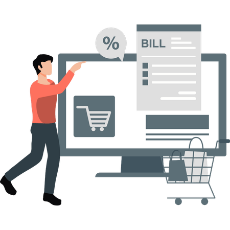 Boy is checking online shopping billing  Illustration