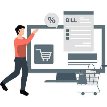 Boy is checking online shopping billing  Illustration