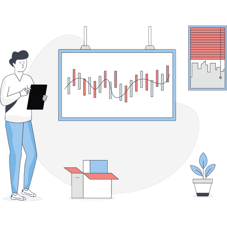 Boy is checking stock market  Illustration