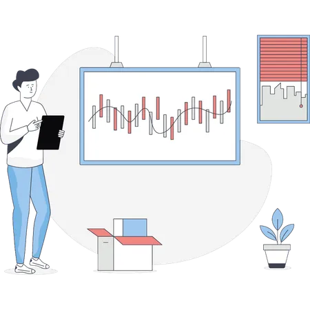 Boy is checking stock market  Illustration