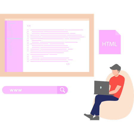 Boy is coding on a laptop  Illustration
