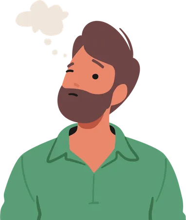 Man With Pensive Gaze Reveals A Contemplation With Furrowed Brows And Squint Eyes Character Portraying A Spectrum Of Emotions Ranging From Introspection To Uncertainty Cartoon Vector Illustration Illustration
