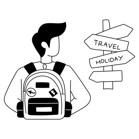 Boy is confused with travel sign board  Illustration