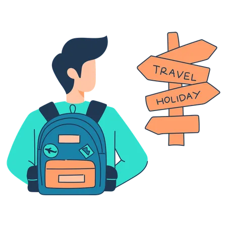 Boy is confused with travel sign board  Illustration