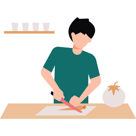 Boy is cutting vegetables  Illustration