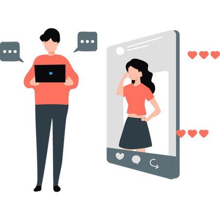 Boy is dating online  Illustration
