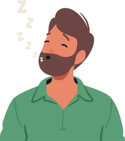 Man Exhibits A Sleepy Emotion Depicted With Closed Eyes And Zzz Above His Head Signaling Peaceful Rest Or Drowsiness As He Peacefully Embraces Quietude Of Slumber Cartoon People Vector Illustration Illustration