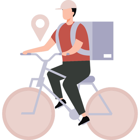 Boy is delivering a parcel on bicycle  Illustration