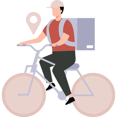 Boy is delivering a parcel on bicycle  Illustration