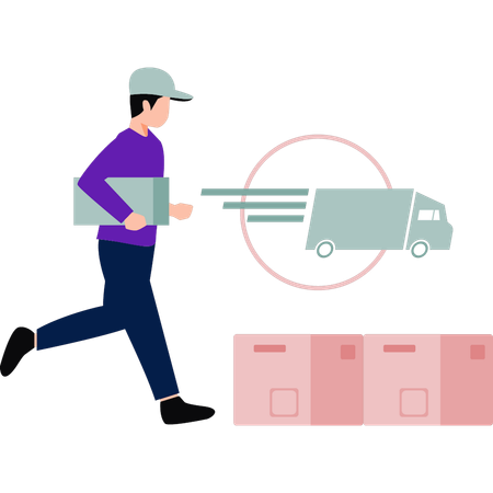 Boy is delivering packages on specific location  Illustration