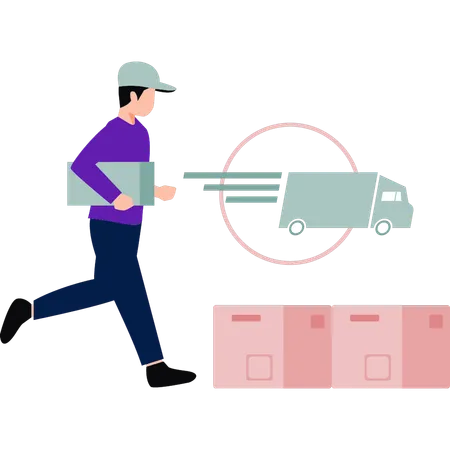 Boy is delivering packages on specific location  Illustration