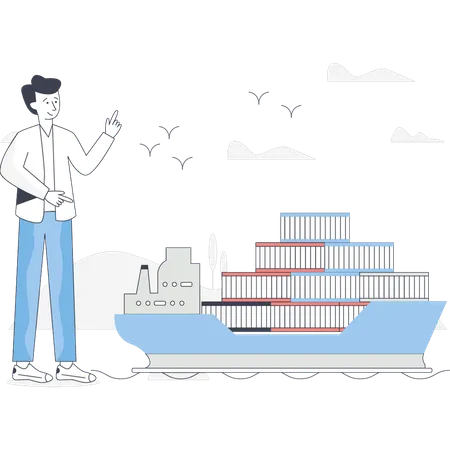 Boy is delivering the parcel by ship  Illustration