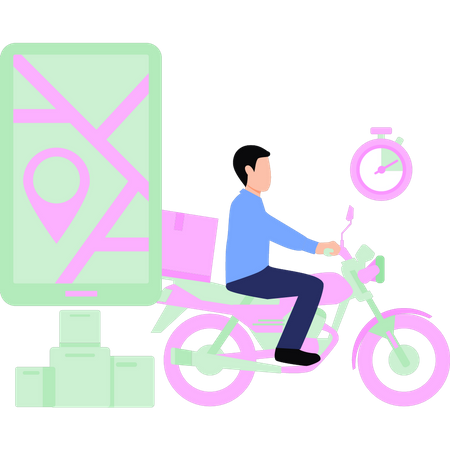 Boy is delivering the parcel on scooter  Illustration