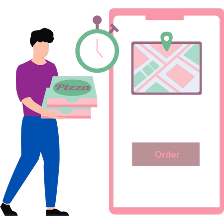Boy is delivering the pizza  Illustration