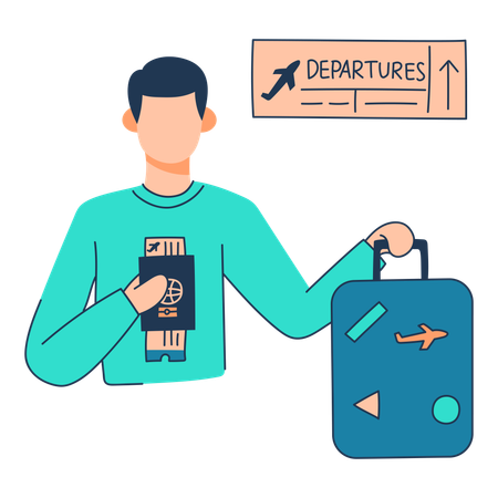 Boy is departing from airport  Illustration
