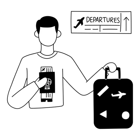 Boy is departing from airport  Illustration