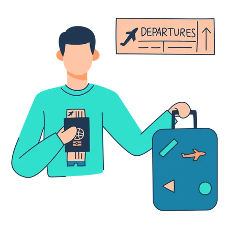 Boy is departing from airport  Illustration