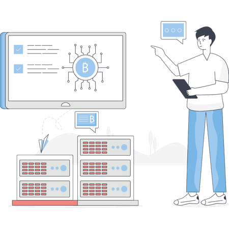 Boy is discuss about crypto currency technology  Illustration