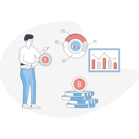 Boy is doing bitcoin analysis  Illustration