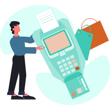 Boy is doing card payment  Illustration