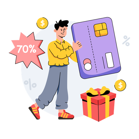 Boy is doing Credit Card Shopping  Illustration