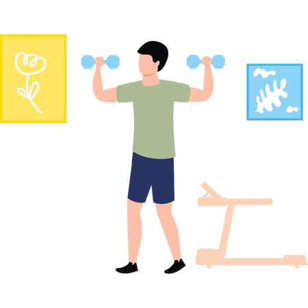 Boy is doing exercise with dumbbells  Illustration