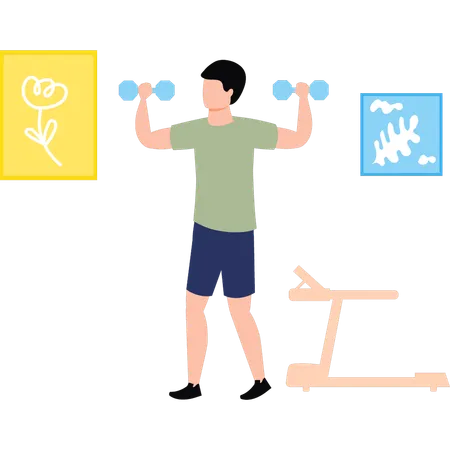 Boy is doing exercise with dumbbells  Illustration