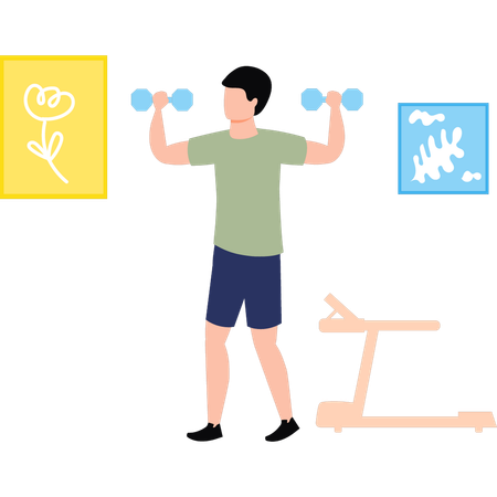 Boy is doing exercise with dumbbells  일러스트레이션