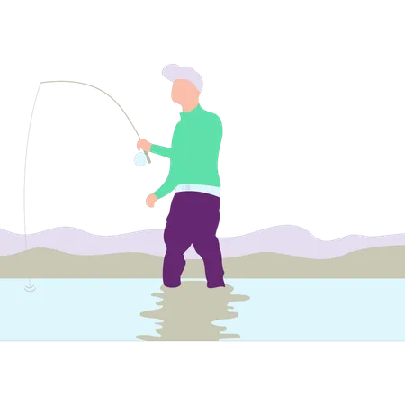 The Boy Is Fishing Illustration