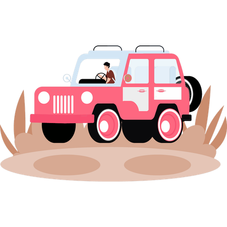Boy is doing forest safari in jeep  Illustration