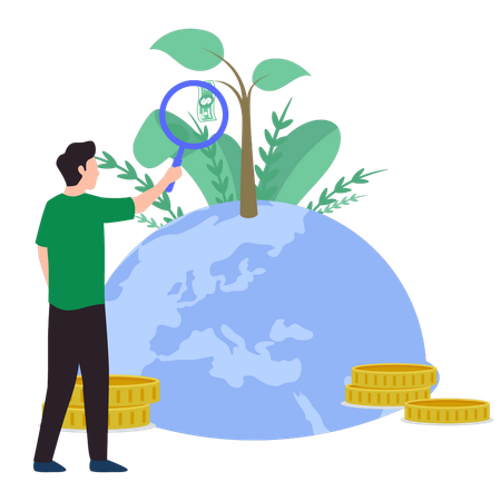 Boy is doing global research for money  Illustration
