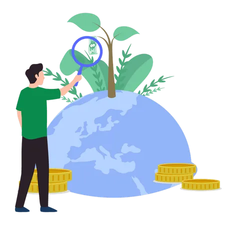 The Boy Is Doing Global Research For Money Illustration