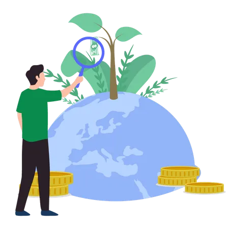 Boy is doing global research for money  Illustration