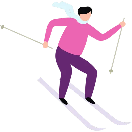 The Boy Is Doing Ice Skiing Illustration