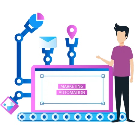 Boy is doing marketing automation  Illustration