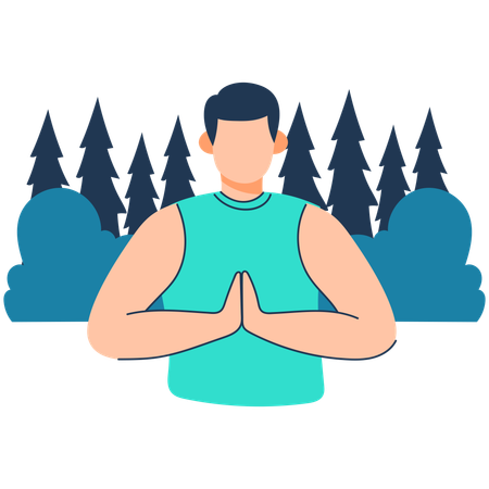 Boy is doing meditation in forest  Illustration