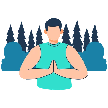 Boy is doing meditation in forest  Illustration