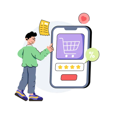 Boy is doing Mobile Shopping  Illustration