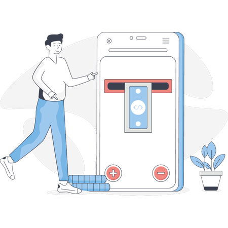 Boy is doing money transfer online  Illustration