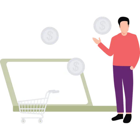 A Boy Is Shopping Online Illustration