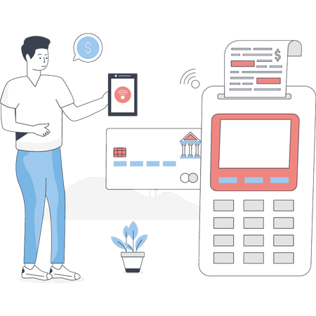 Boy is doing payment online Illustration