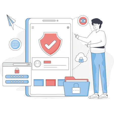 Boy is doing privacy protection  Illustration
