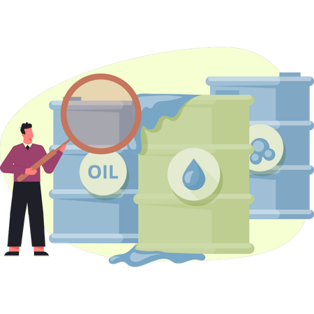Boy is doing research on oil container  Illustration