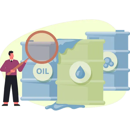 Boy is doing research on oil container  Illustration