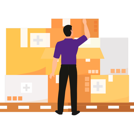 Boy is doing settings of medical package parcel  Illustration