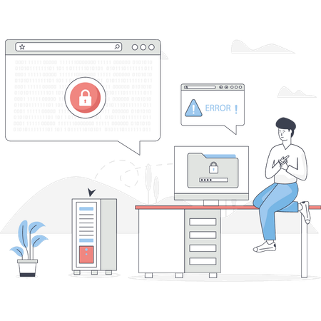 Boy is doing website security  Illustration