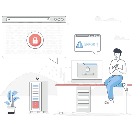 Boy is doing website security  Illustration