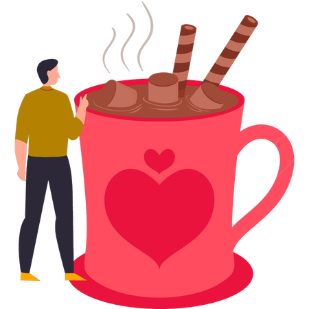 Boy is drinking hot chocolate coffee  Illustration